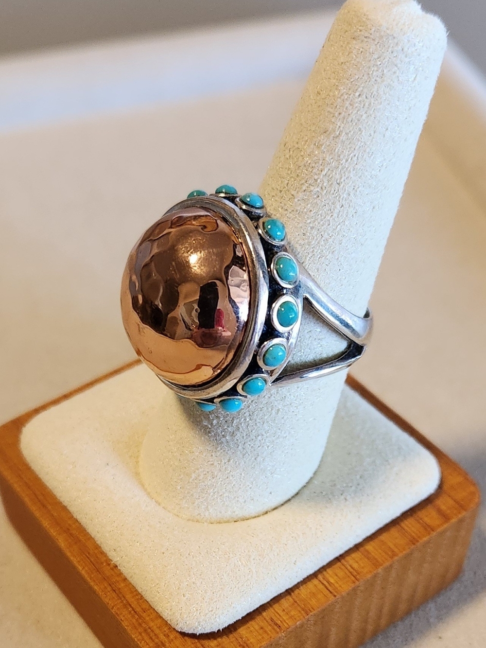 Barse Sterling Silver Ring with Copper Dome and Snake-Eye Turquoise Size 8.5